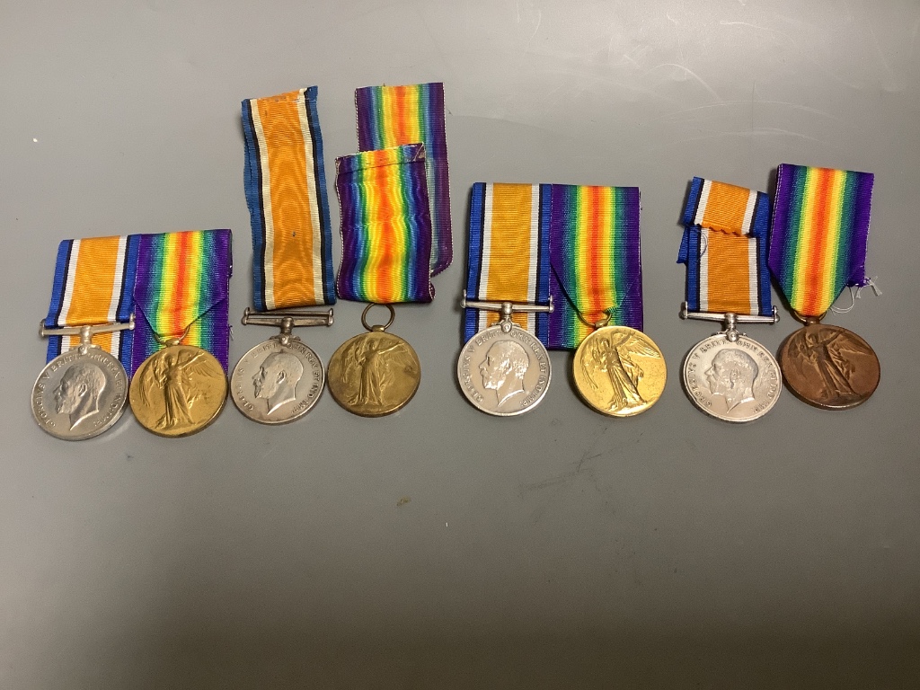 Eight WW1 BWM & Victory medal pairs